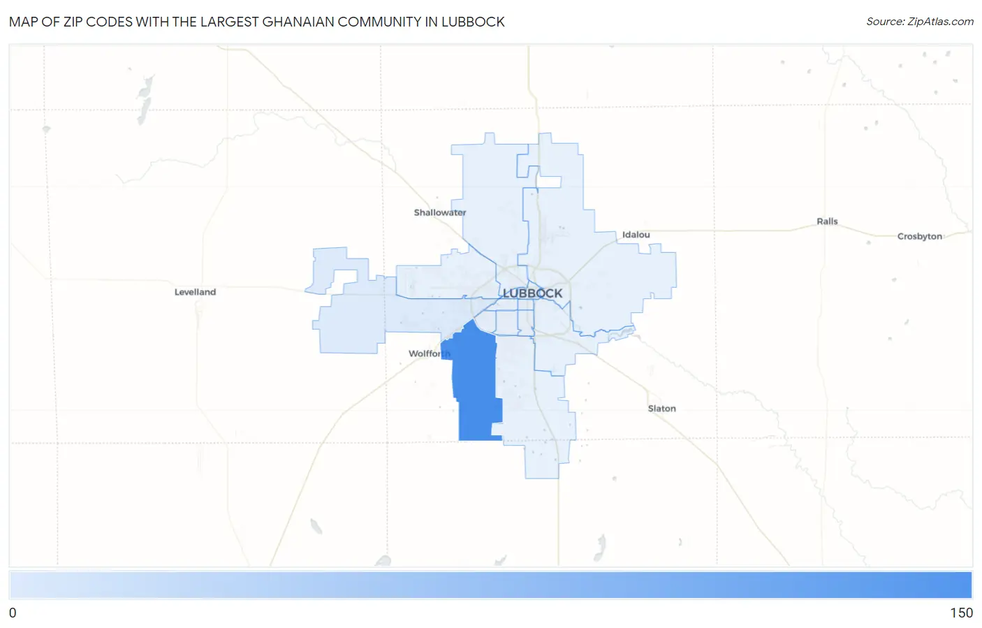 Zip Codes with the Largest Ghanaian Community in Lubbock Map