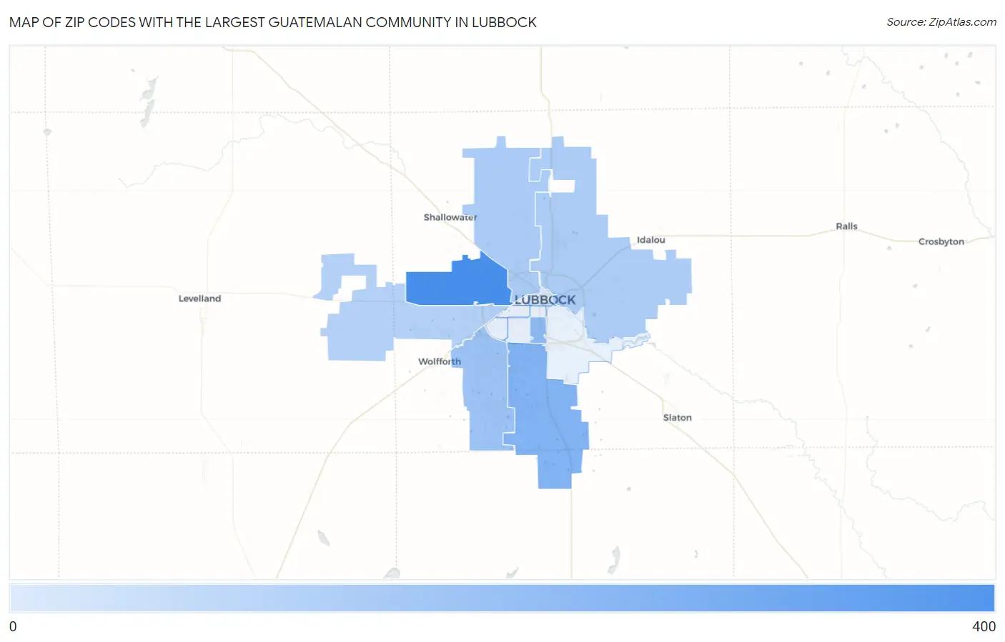 Zip Codes with the Largest Guatemalan Community in Lubbock Map