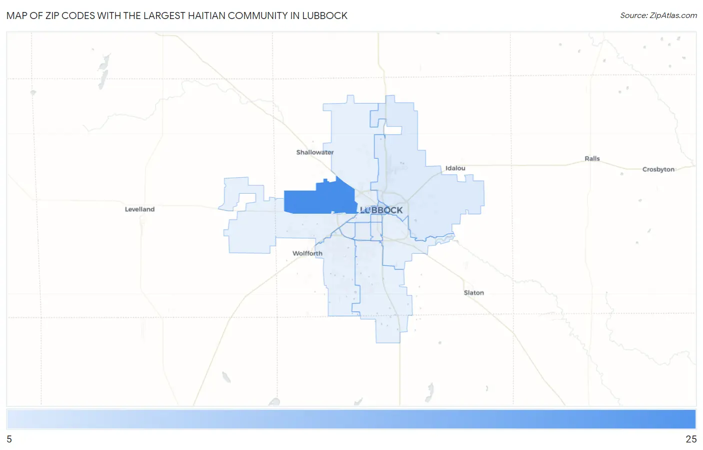Zip Codes with the Largest Haitian Community in Lubbock Map