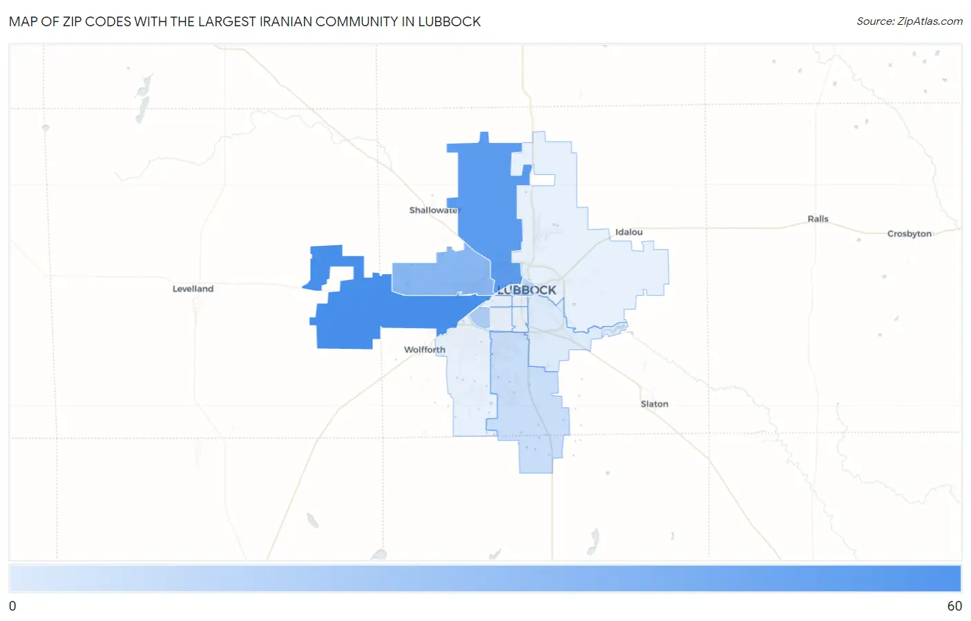 Zip Codes with the Largest Iranian Community in Lubbock Map