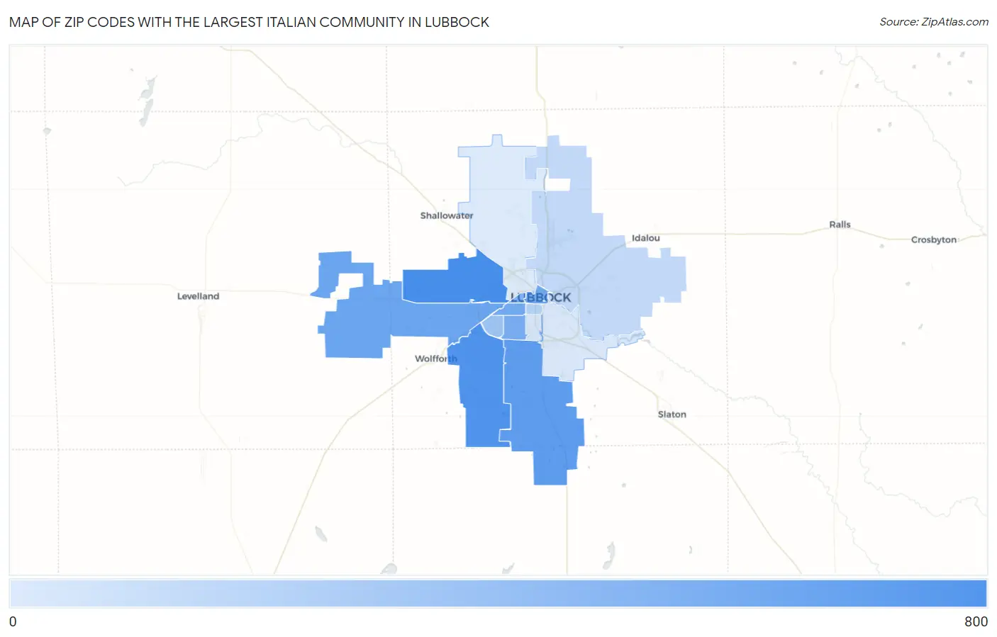 Zip Codes with the Largest Italian Community in Lubbock Map