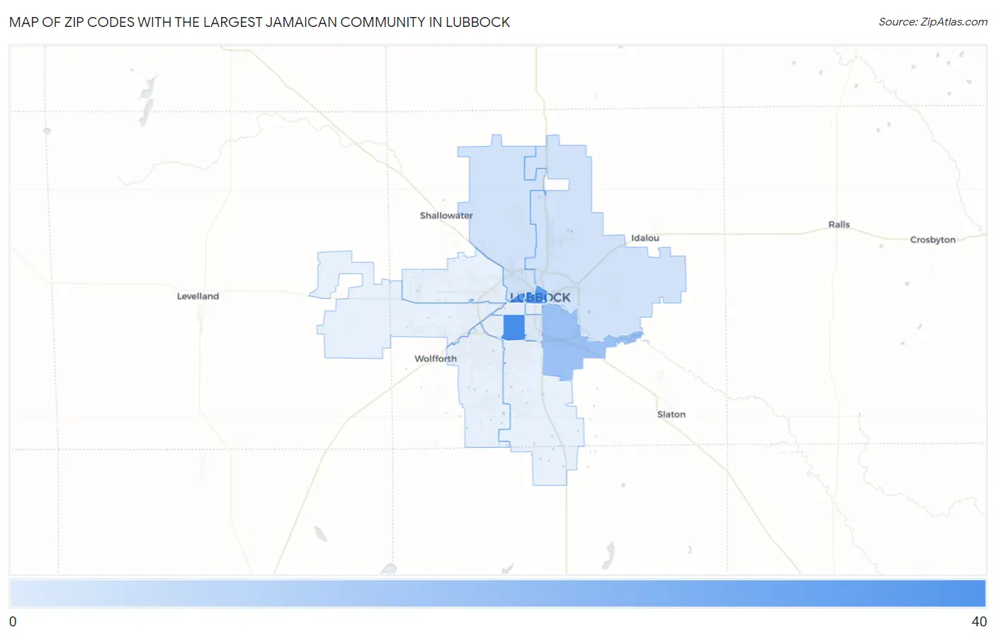 Zip Codes with the Largest Jamaican Community in Lubbock Map