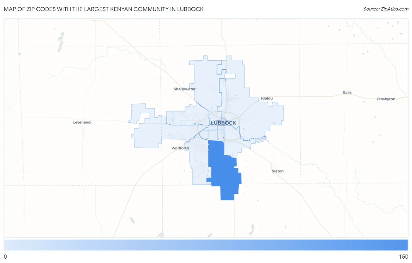 Zip Codes with the Largest Kenyan Community in Lubbock Map