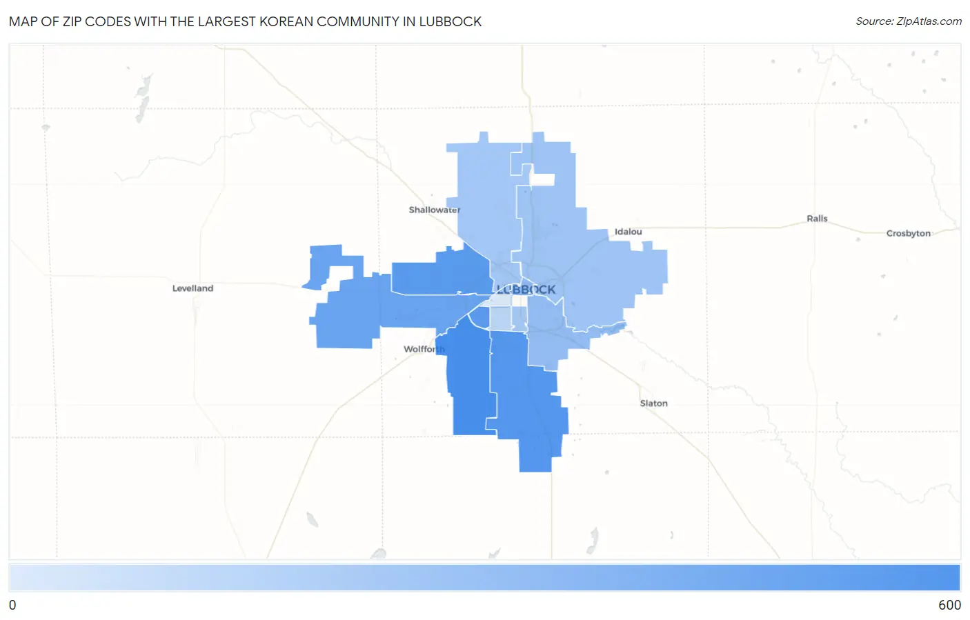 Zip Codes with the Largest Korean Community in Lubbock Map