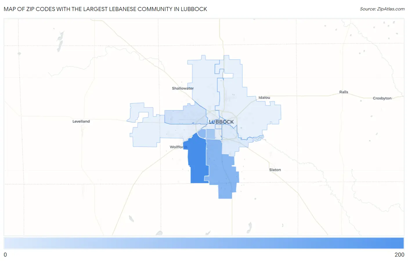 Zip Codes with the Largest Lebanese Community in Lubbock Map
