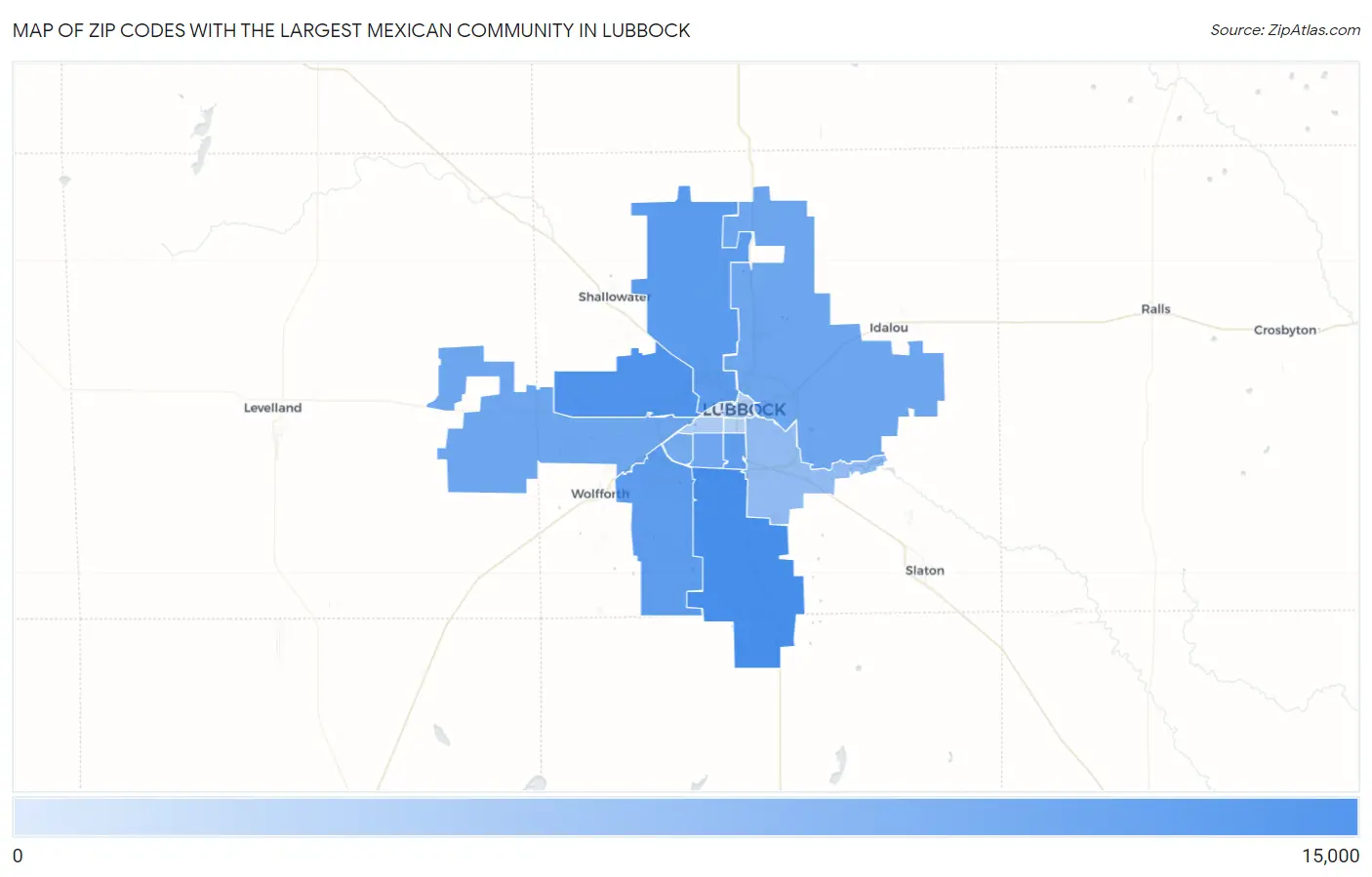 Zip Codes with the Largest Mexican Community in Lubbock Map