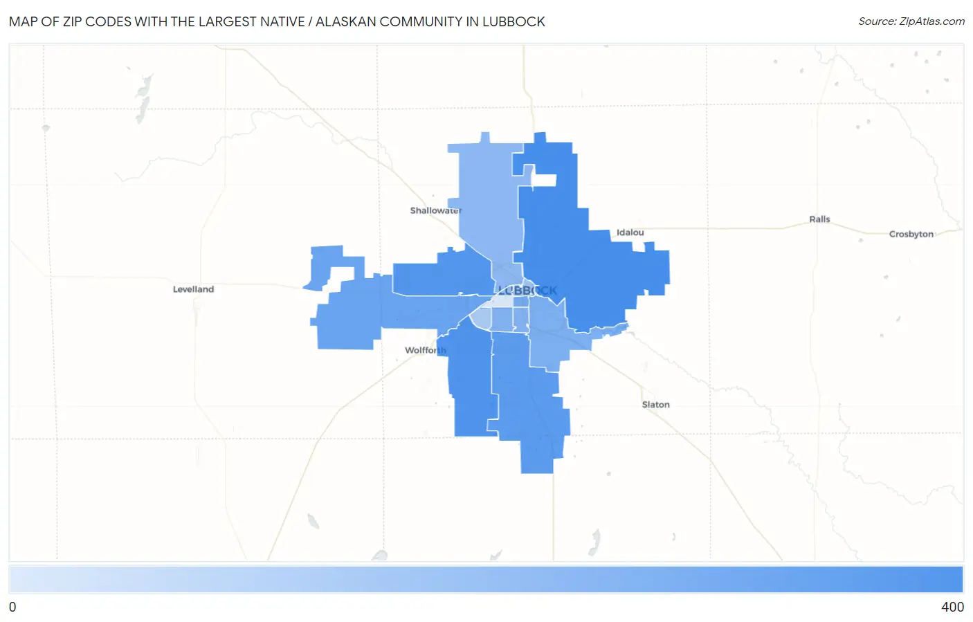 Zip Codes with the Largest Native / Alaskan Community in Lubbock Map