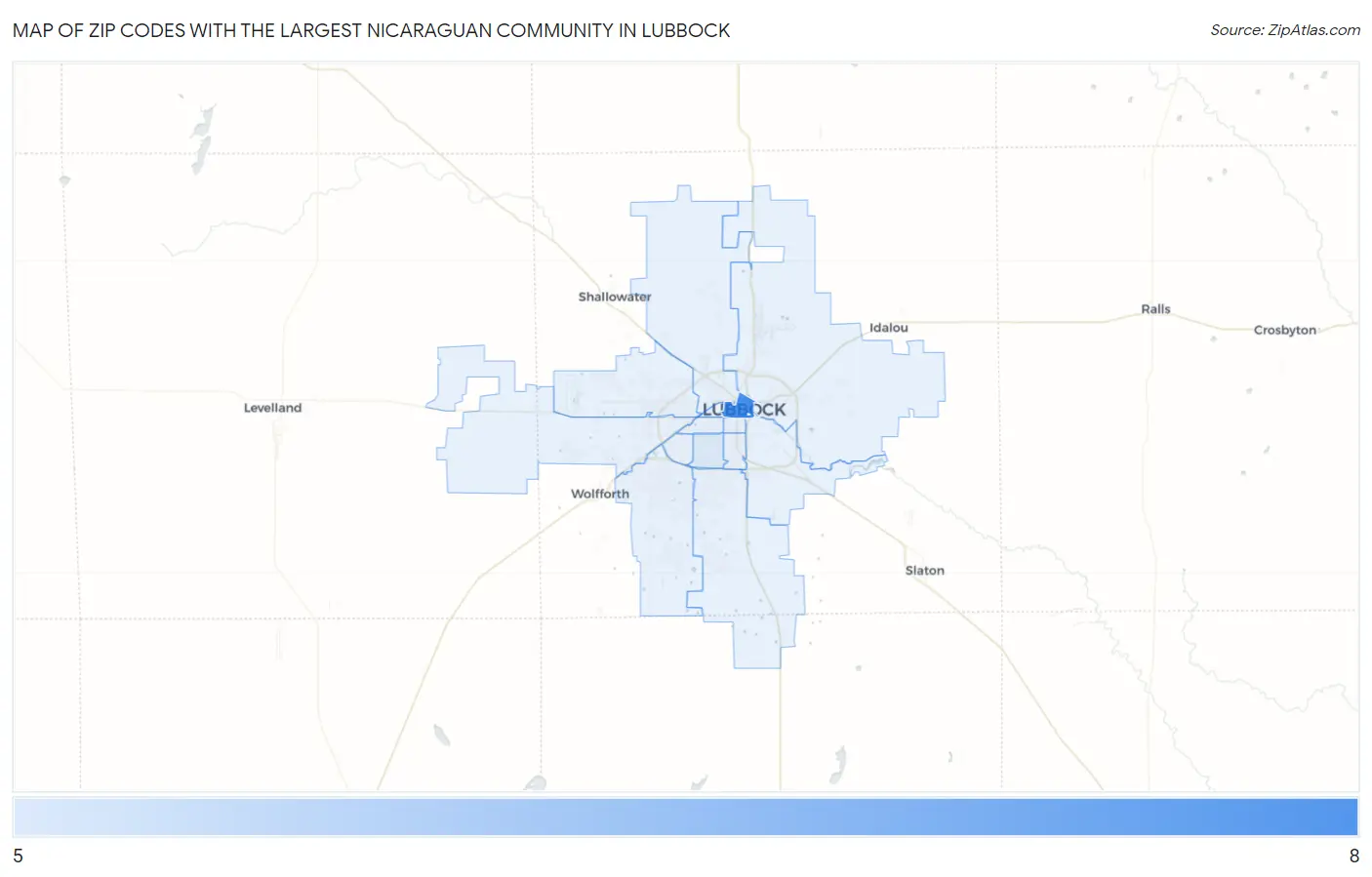 Zip Codes with the Largest Nicaraguan Community in Lubbock Map