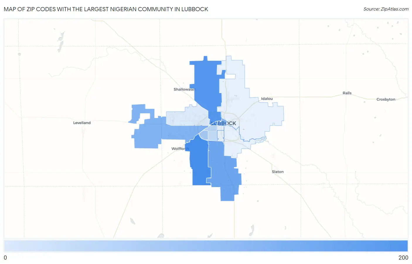 Zip Codes with the Largest Nigerian Community in Lubbock Map