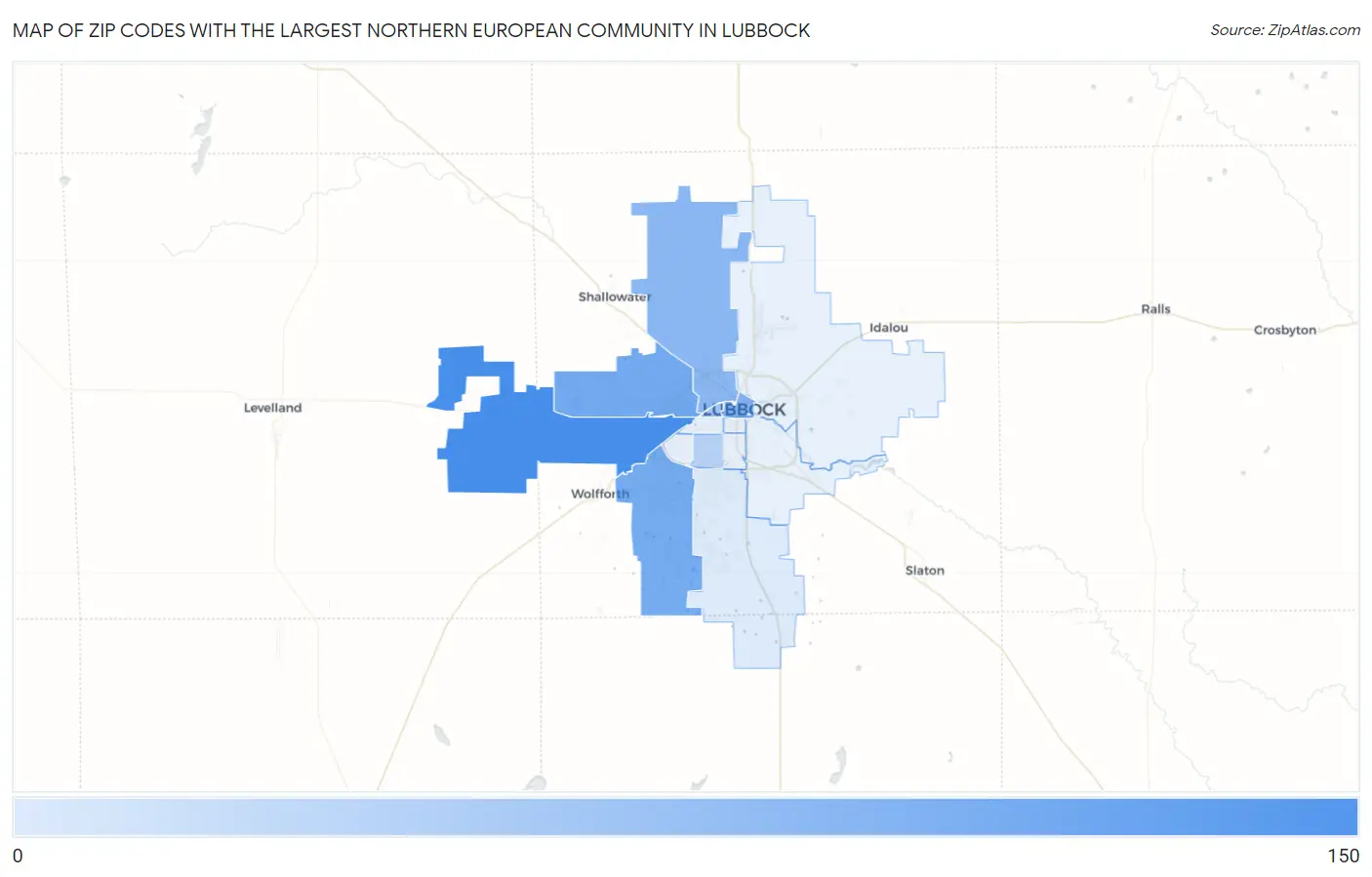 Zip Codes with the Largest Northern European Community in Lubbock Map