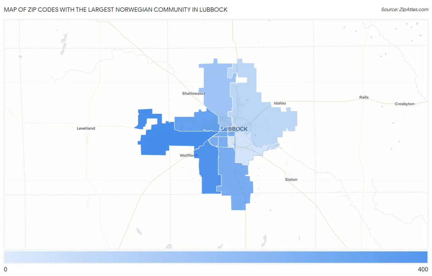 Zip Codes with the Largest Norwegian Community in Lubbock Map