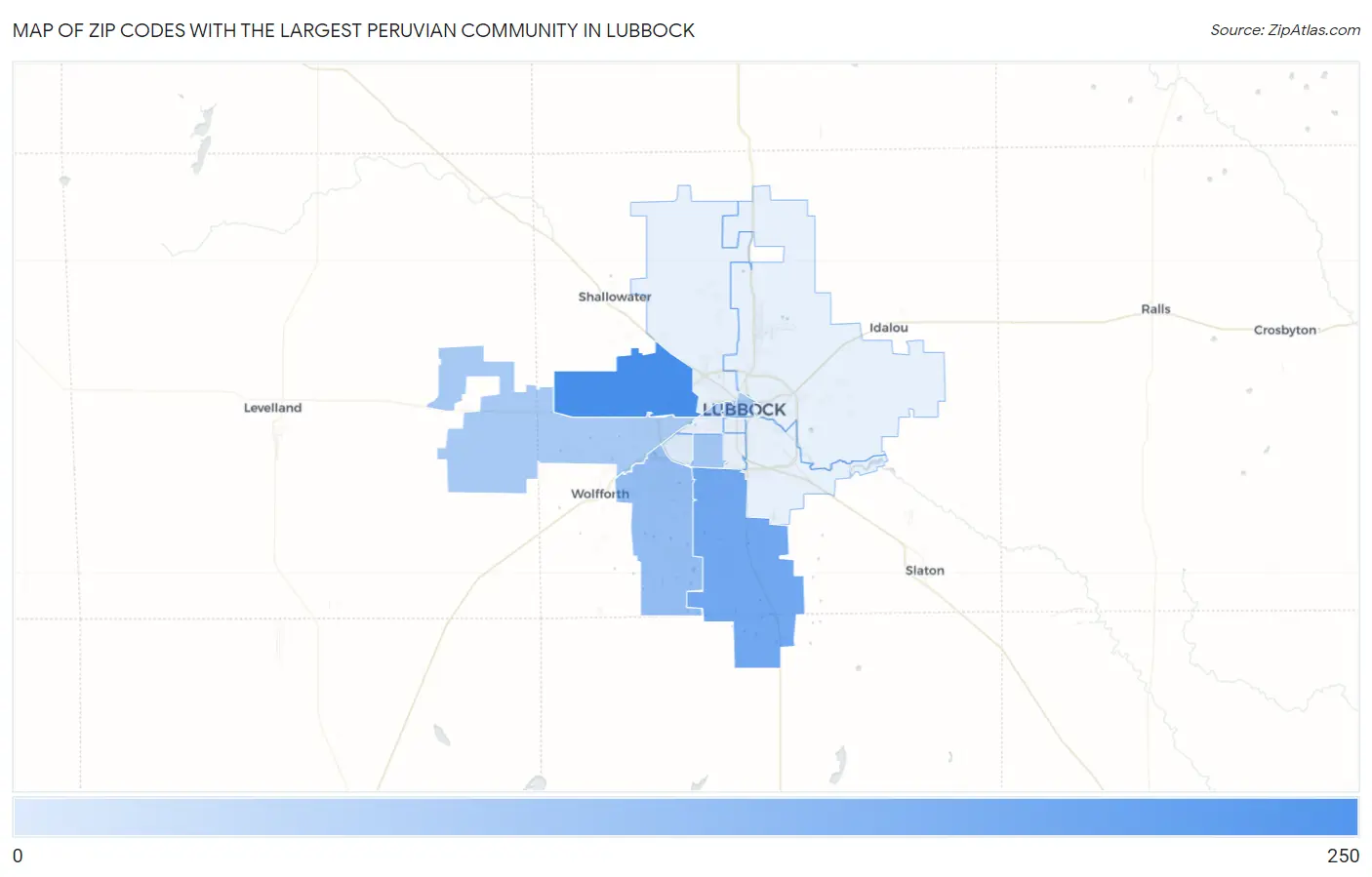 Zip Codes with the Largest Peruvian Community in Lubbock Map