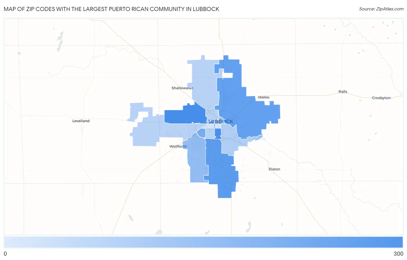 Zip Codes with the Largest Puerto Rican Community in Lubbock Map