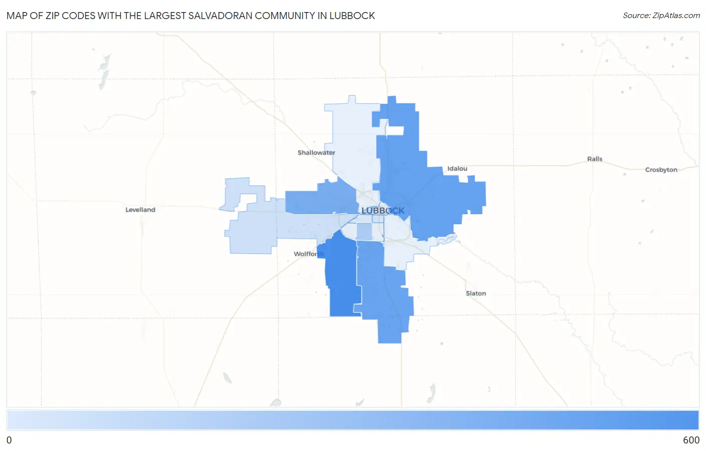 Zip Codes with the Largest Salvadoran Community in Lubbock Map