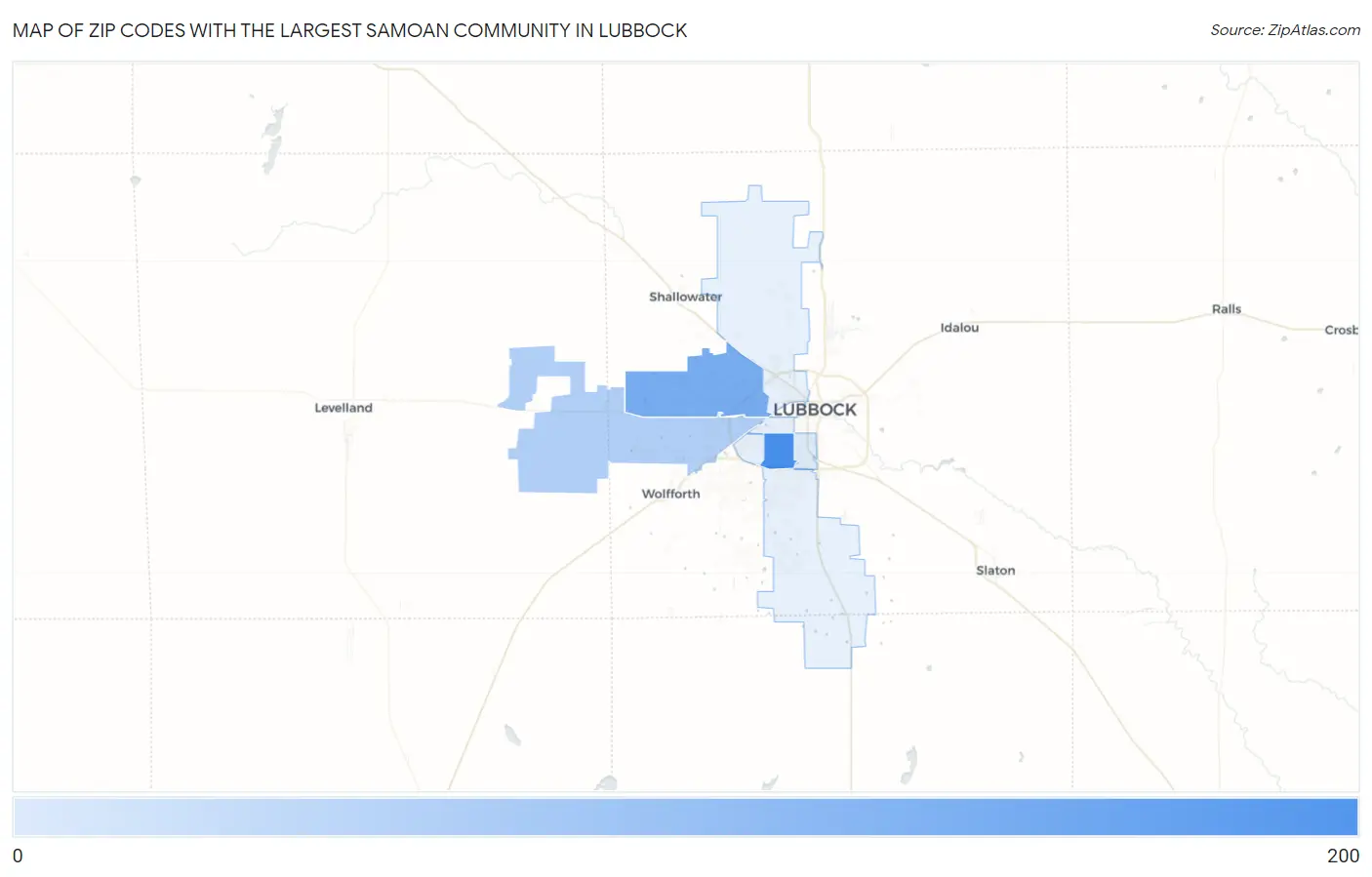 Zip Codes with the Largest Samoan Community in Lubbock Map