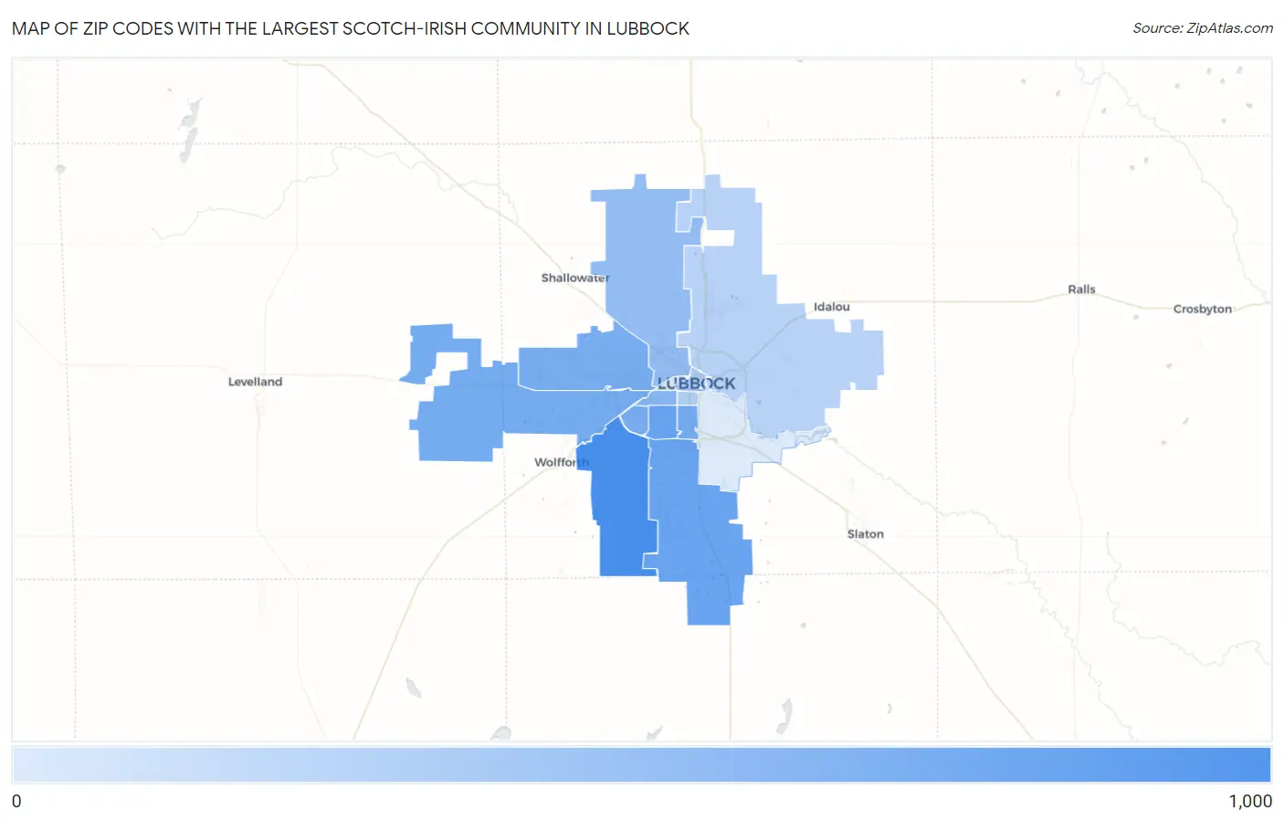 Zip Codes with the Largest Scotch-Irish Community in Lubbock Map