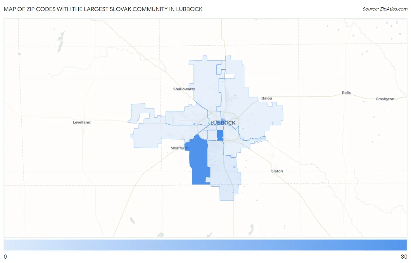 Zip Codes with the Largest Slovak Community in Lubbock Map