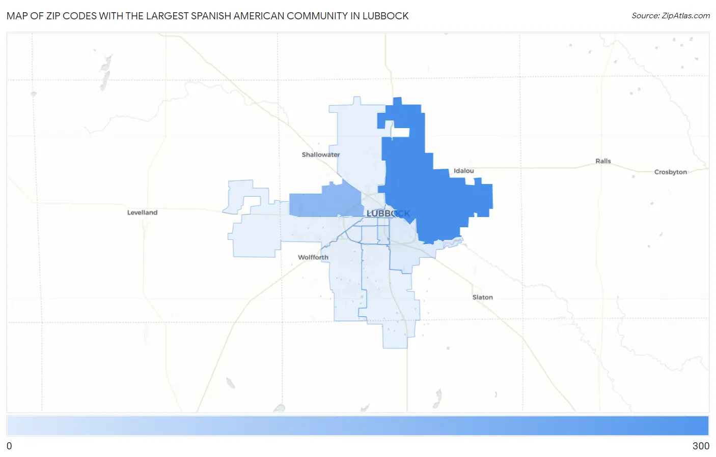 Zip Codes with the Largest Spanish American Community in Lubbock Map