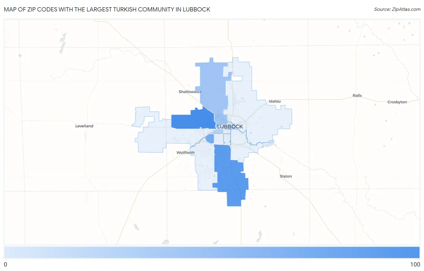 Zip Codes with the Largest Turkish Community in Lubbock Map