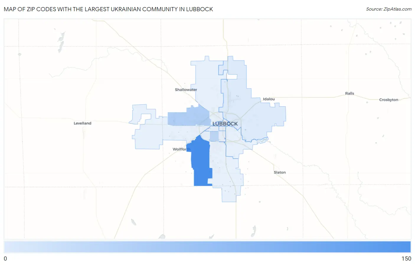 Zip Codes with the Largest Ukrainian Community in Lubbock Map
