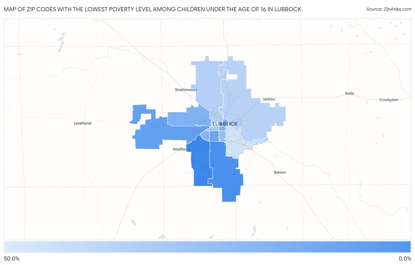 Zip Codes with the Lowest Poverty Level Among Children Under the Age of 16 in Lubbock Map