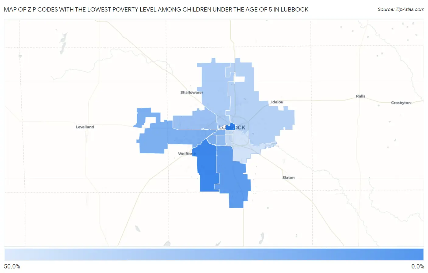 Zip Codes with the Lowest Poverty Level Among Children Under the Age of 5 in Lubbock Map