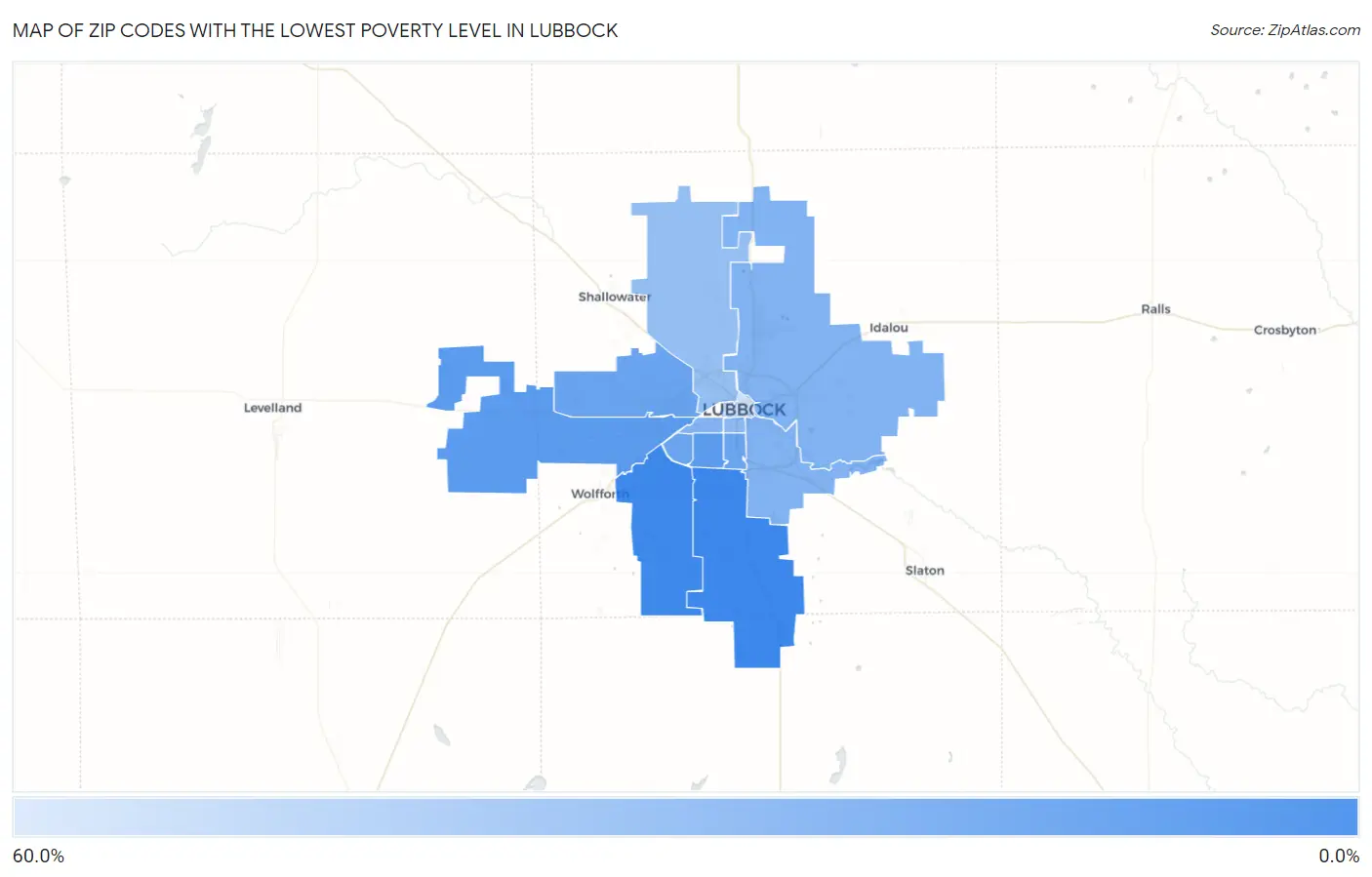 Zip Codes with the Lowest Poverty Level in Lubbock Map