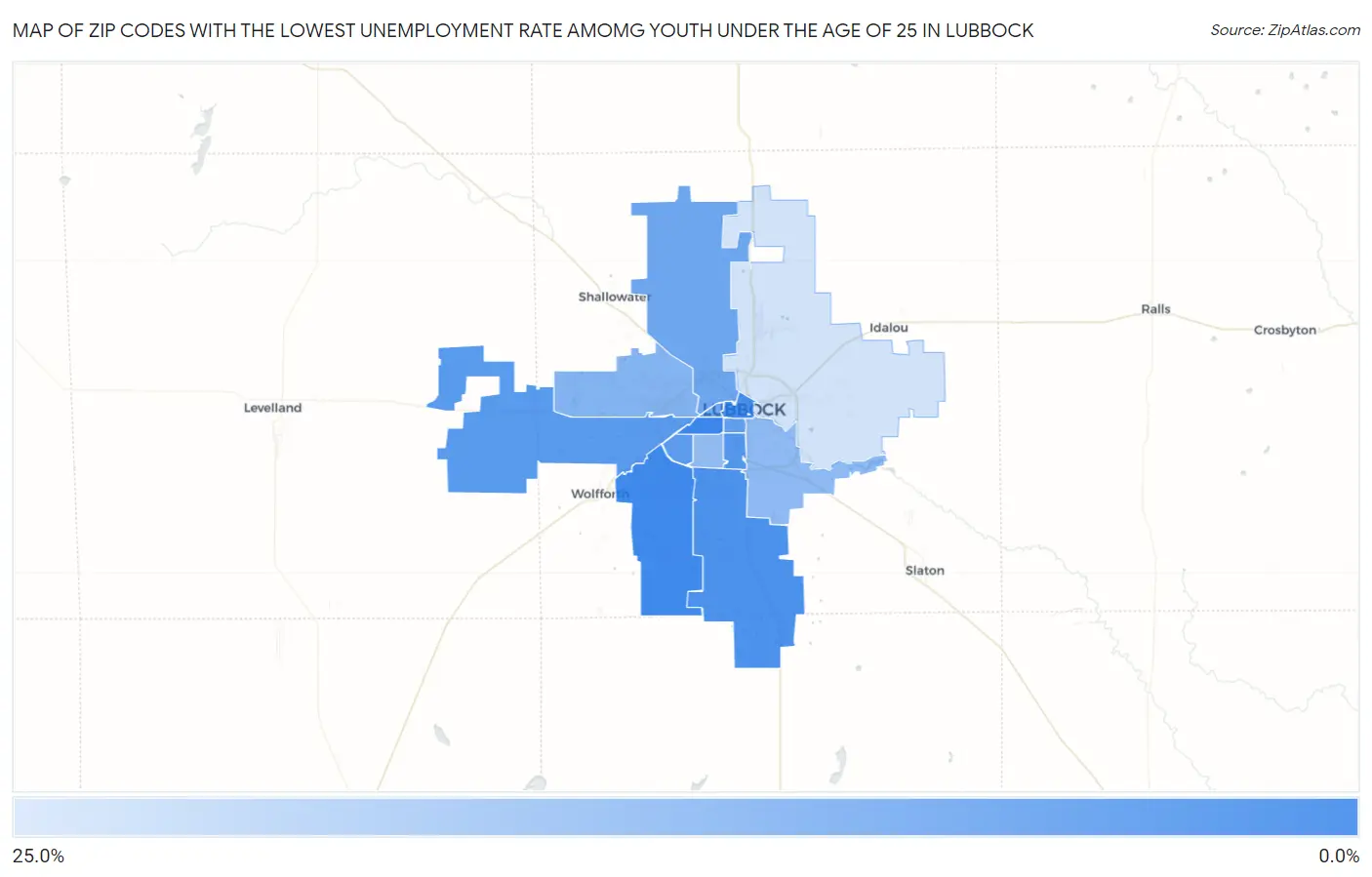 Zip Codes with the Lowest Unemployment Rate Amomg Youth Under the Age of 25 in Lubbock Map
