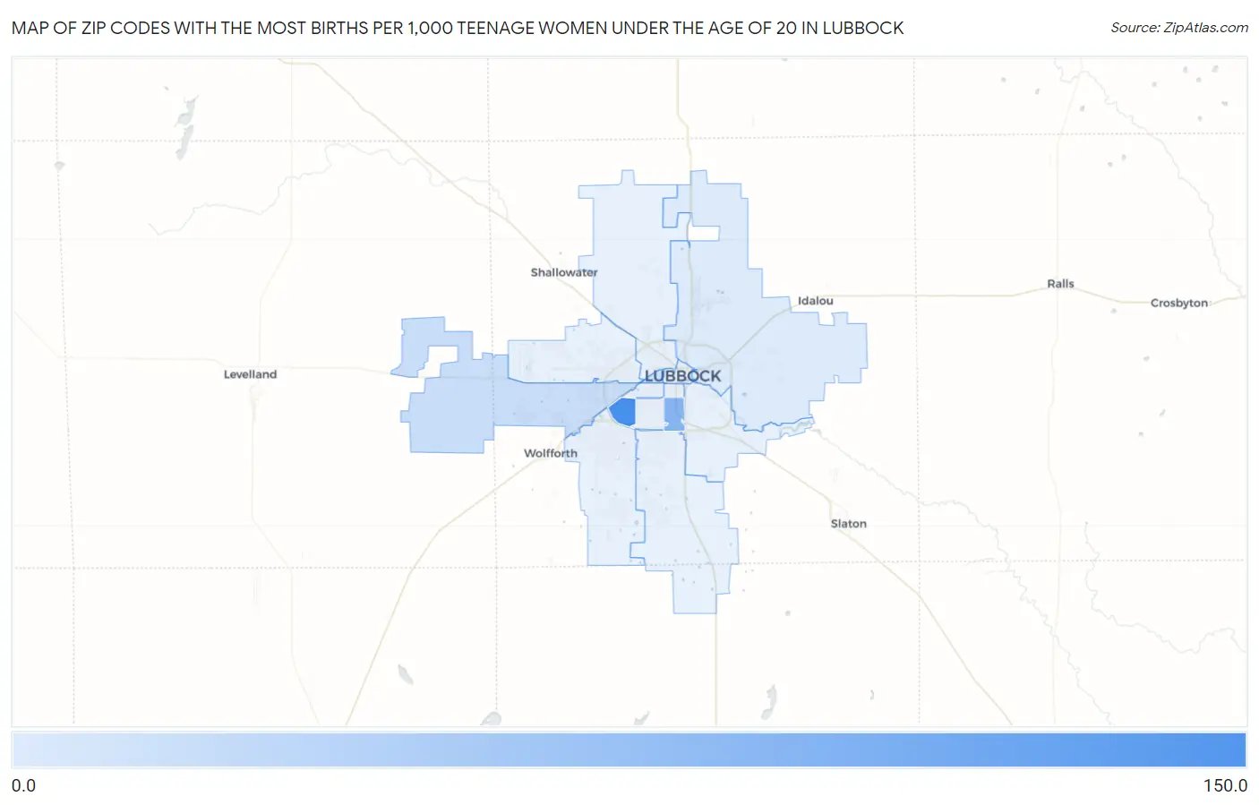 Zip Codes with the Most Births per 1,000 Teenage Women Under the Age of 20 in Lubbock Map