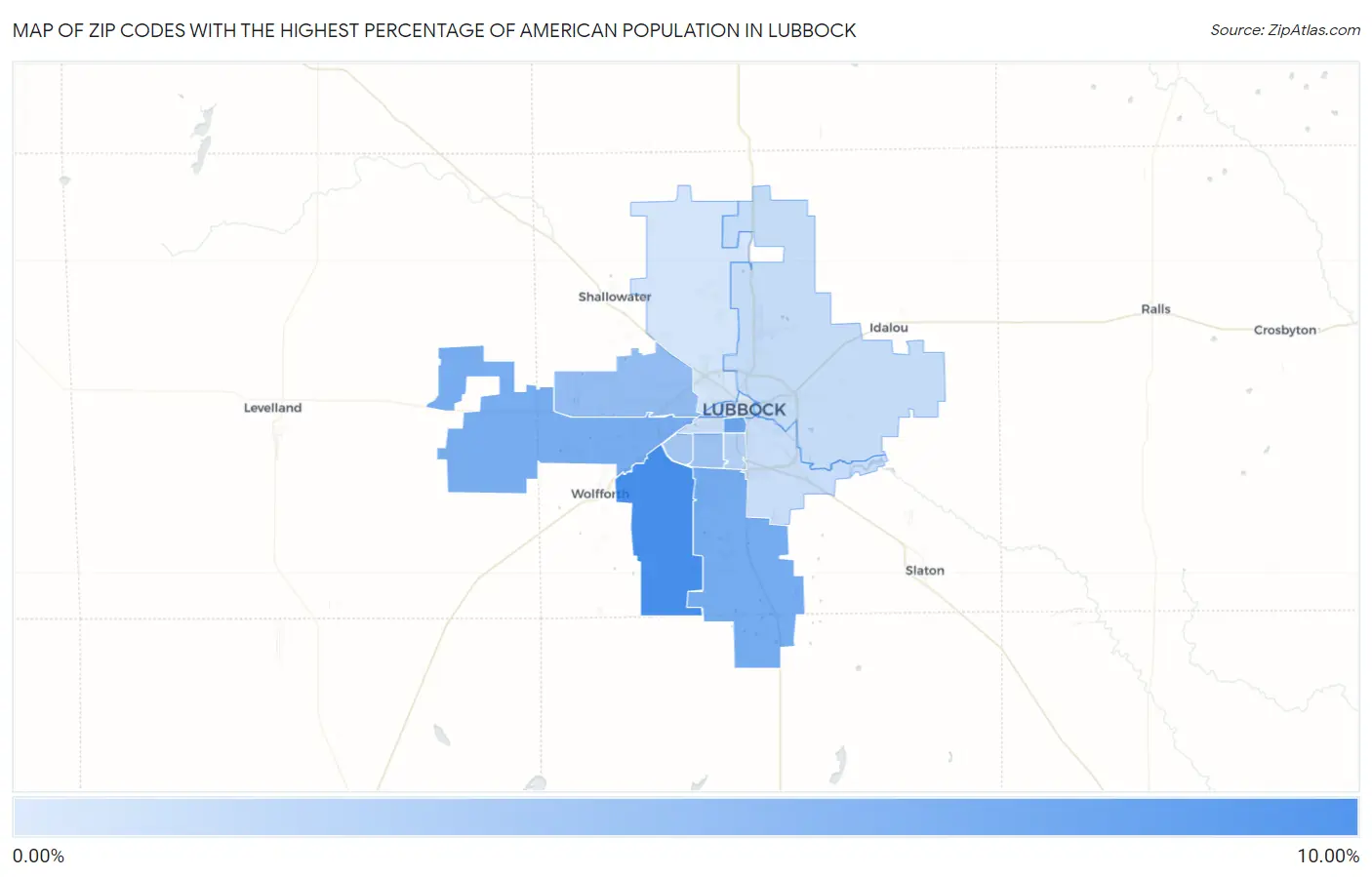 Zip Codes with the Highest Percentage of American Population in Lubbock Map