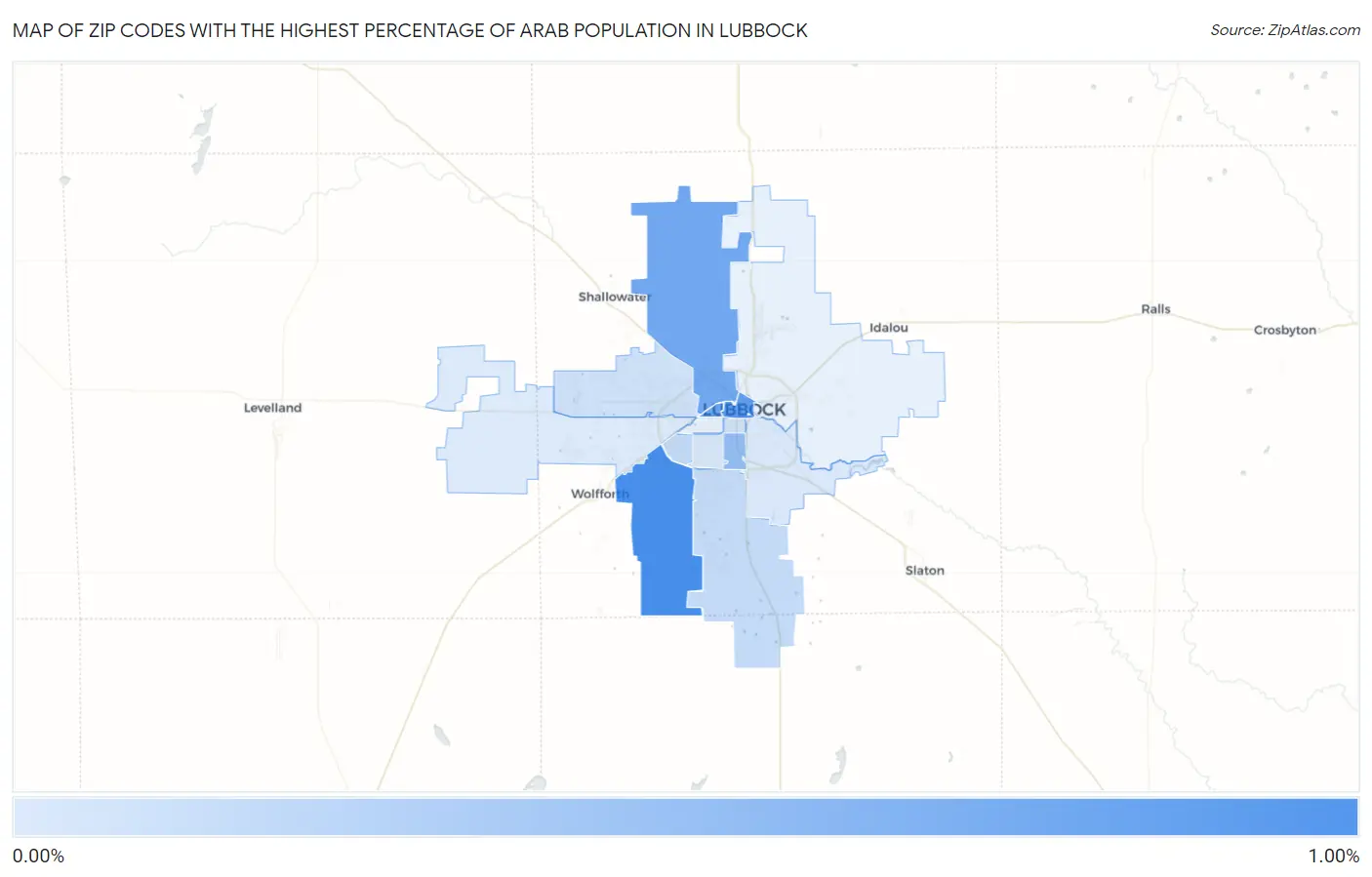 Zip Codes with the Highest Percentage of Arab Population in Lubbock Map
