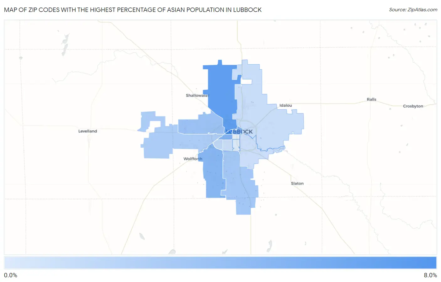 Zip Codes with the Highest Percentage of Asian Population in Lubbock Map
