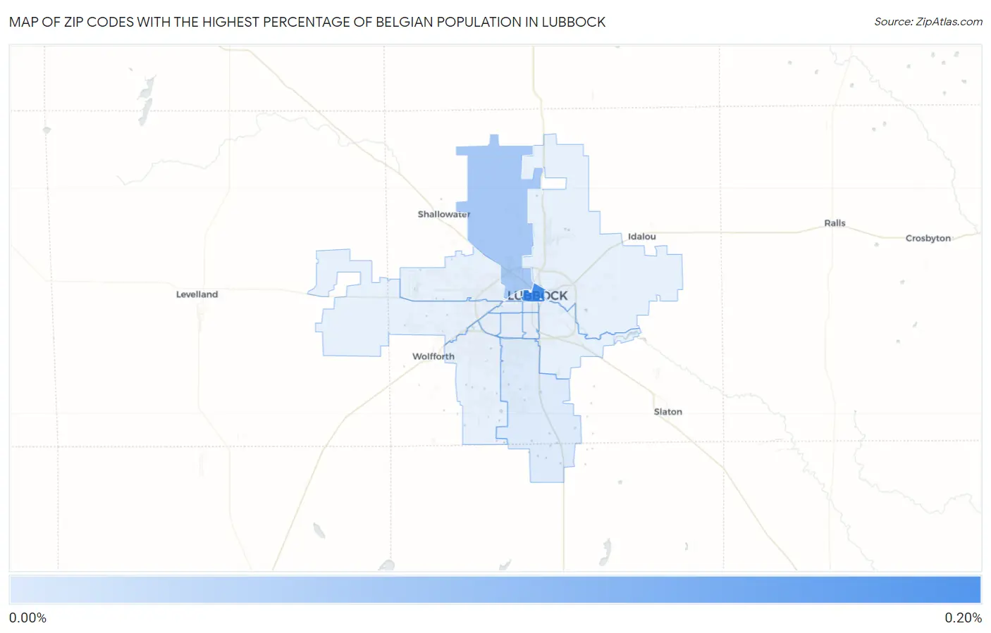Zip Codes with the Highest Percentage of Belgian Population in Lubbock Map
