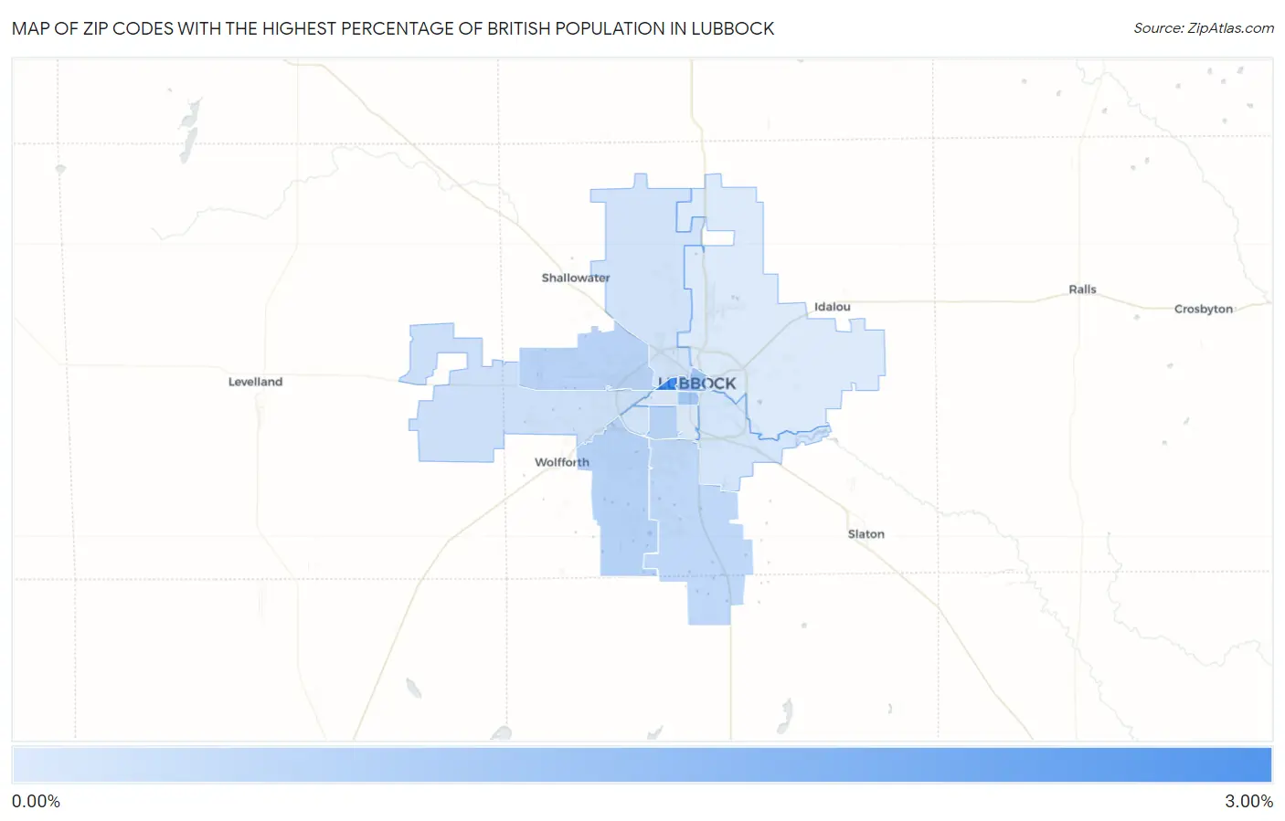 Zip Codes with the Highest Percentage of British Population in Lubbock Map