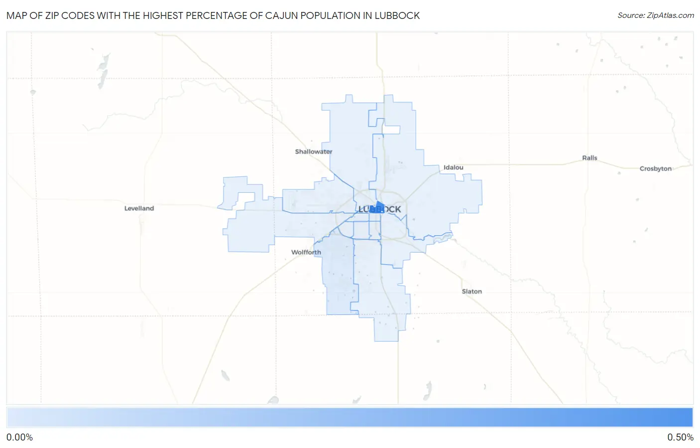 Zip Codes with the Highest Percentage of Cajun Population in Lubbock Map