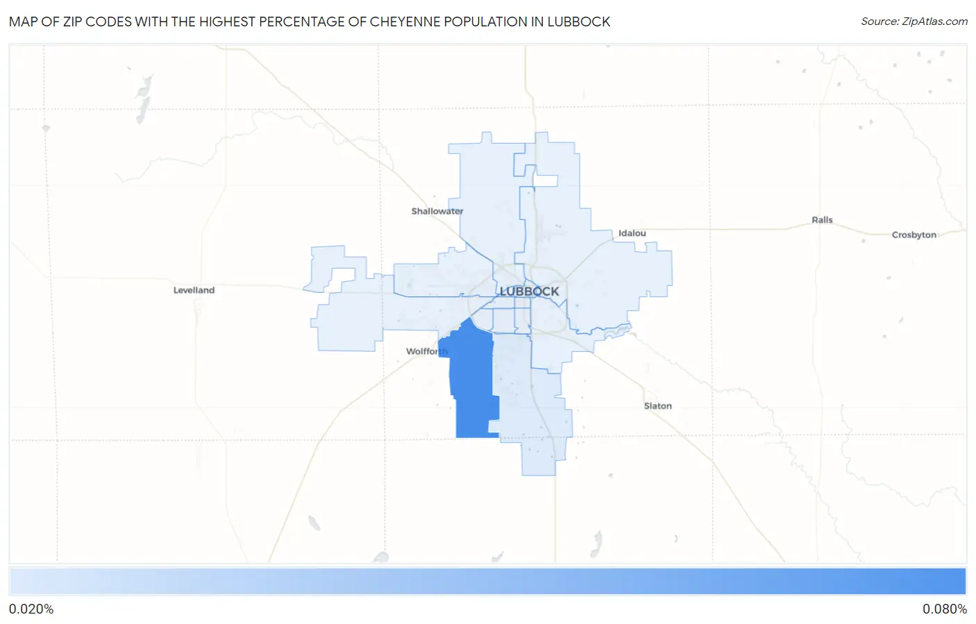 Zip Codes with the Highest Percentage of Cheyenne Population in Lubbock Map