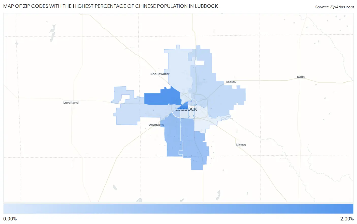 Zip Codes with the Highest Percentage of Chinese Population in Lubbock Map