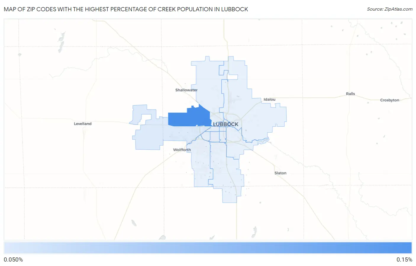 Zip Codes with the Highest Percentage of Creek Population in Lubbock Map