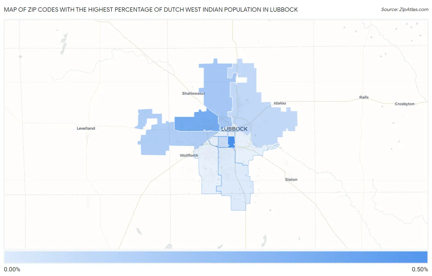 Zip Codes with the Highest Percentage of Dutch West Indian Population in Lubbock Map