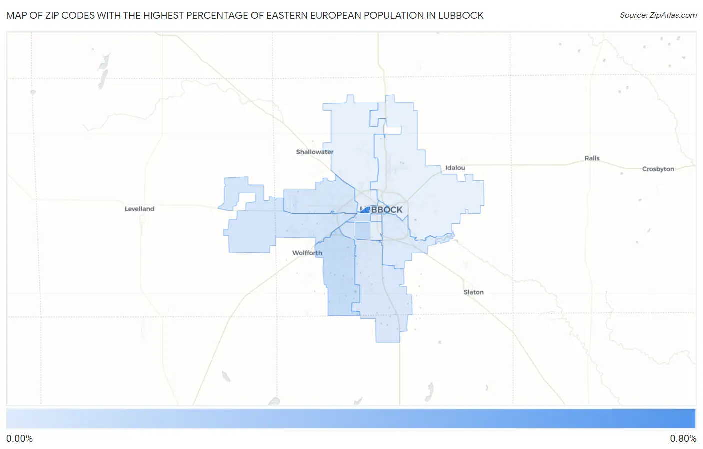 Zip Codes with the Highest Percentage of Eastern European Population in Lubbock Map