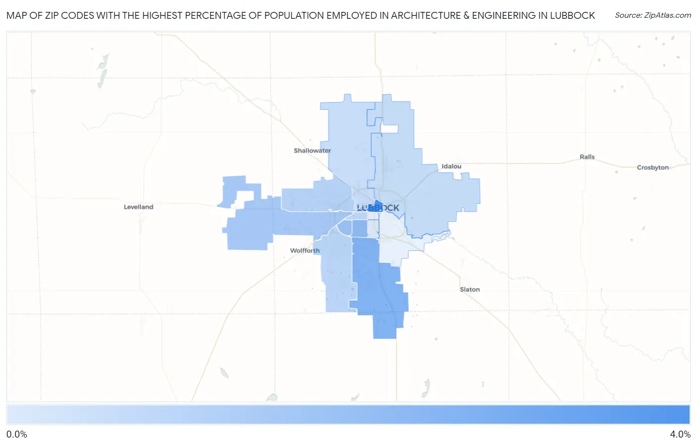Zip Codes with the Highest Percentage of Population Employed in Architecture & Engineering in Lubbock Map