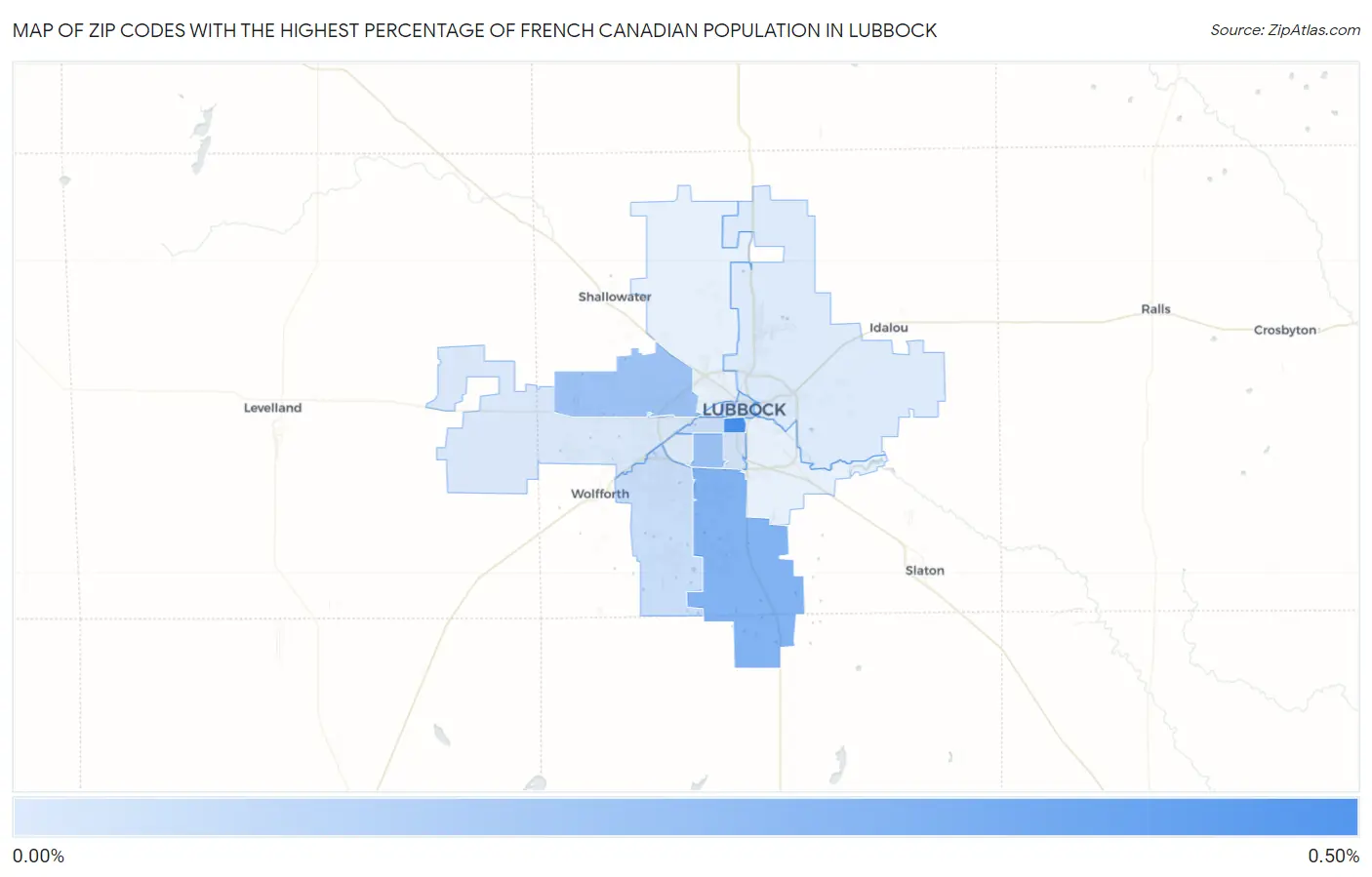 Zip Codes with the Highest Percentage of French Canadian Population in Lubbock Map