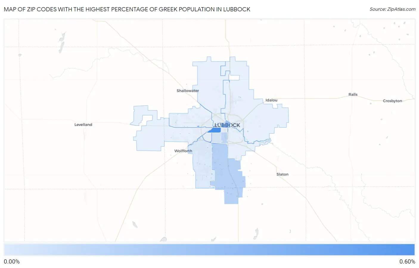 Zip Codes with the Highest Percentage of Greek Population in Lubbock Map