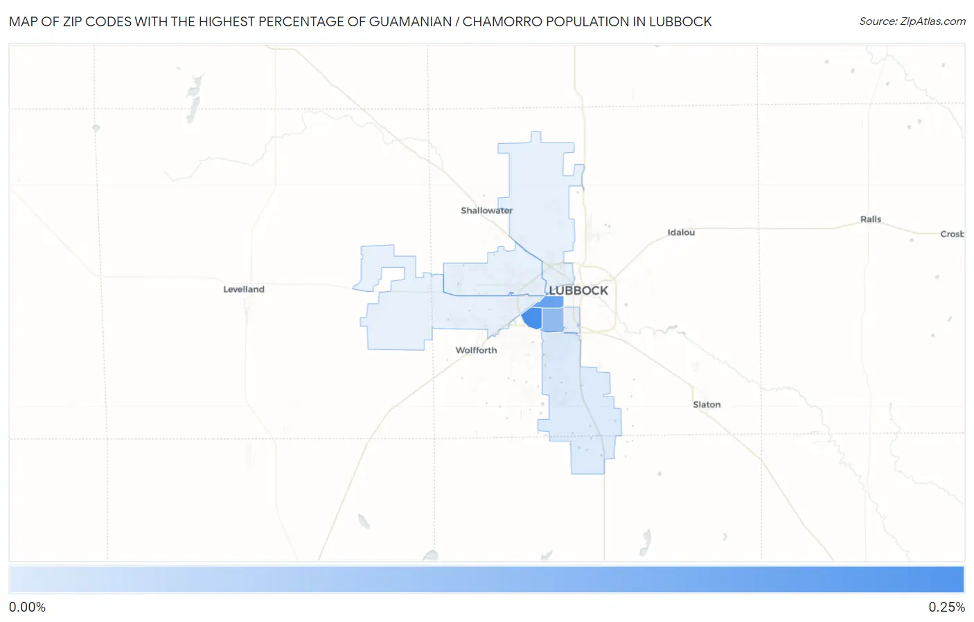 Zip Codes with the Highest Percentage of Guamanian / Chamorro Population in Lubbock Map