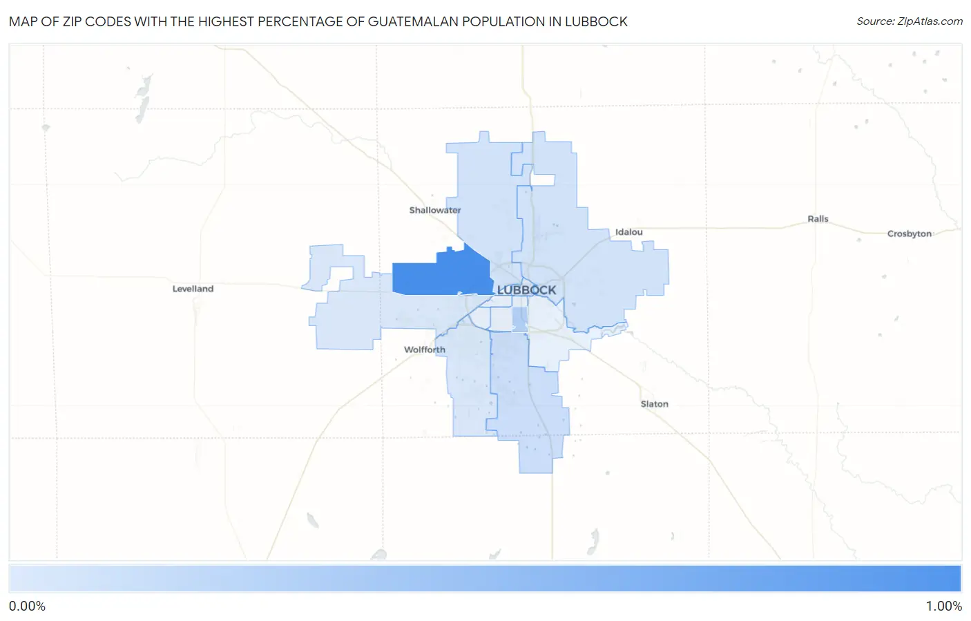 Zip Codes with the Highest Percentage of Guatemalan Population in Lubbock Map