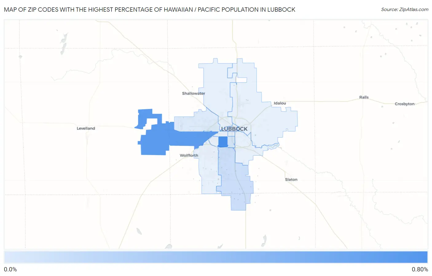 Zip Codes with the Highest Percentage of Hawaiian / Pacific Population in Lubbock Map