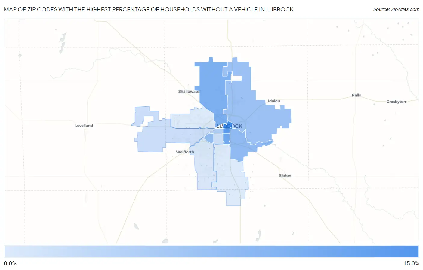 Zip Codes with the Highest Percentage of Households Without a Vehicle in Lubbock Map