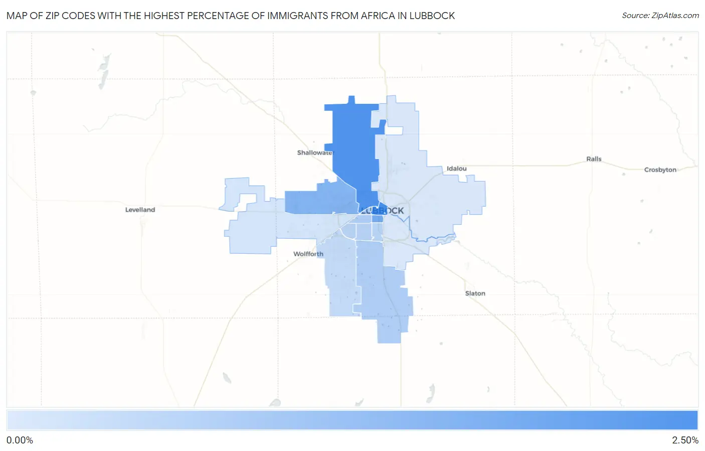 Zip Codes with the Highest Percentage of Immigrants from Africa in Lubbock Map