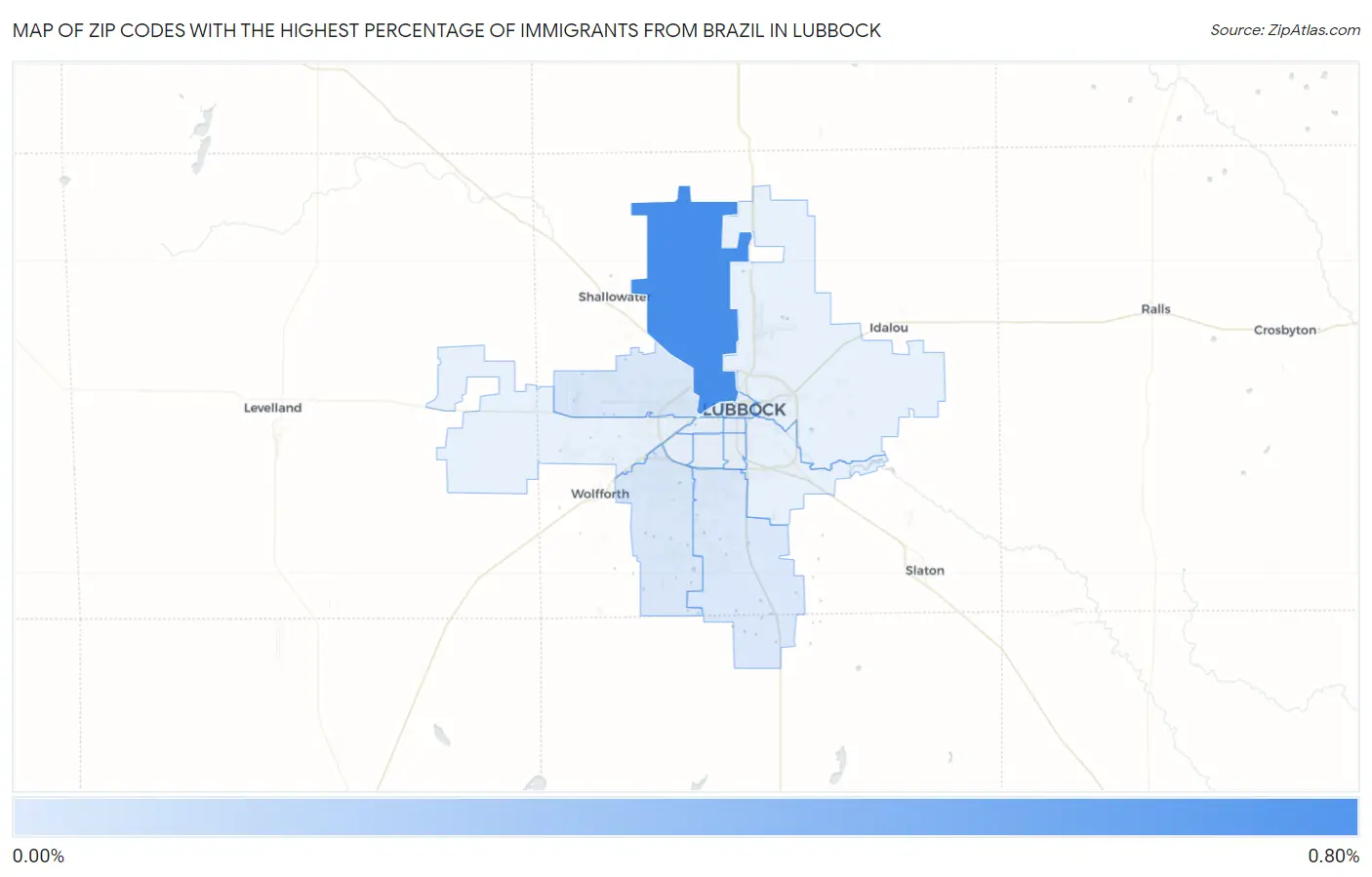 Zip Codes with the Highest Percentage of Immigrants from Brazil in Lubbock Map