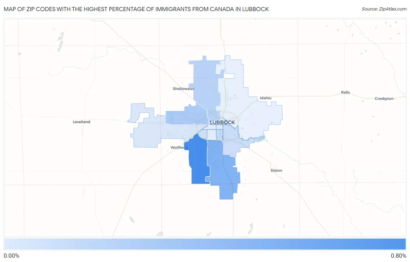 Zip Codes with the Highest Percentage of Immigrants from Canada in Lubbock Map